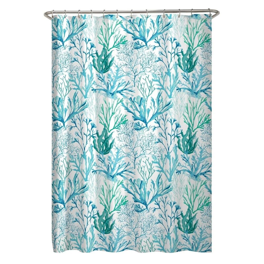 Zenna Coral Dream Shower Curtain Blue Green White Polyester 70 x 72-in Bath NEW